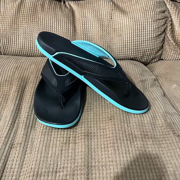 Adidas flip flop thong slide men’s size 9 black /aqua blue. - Picture 6 of 12